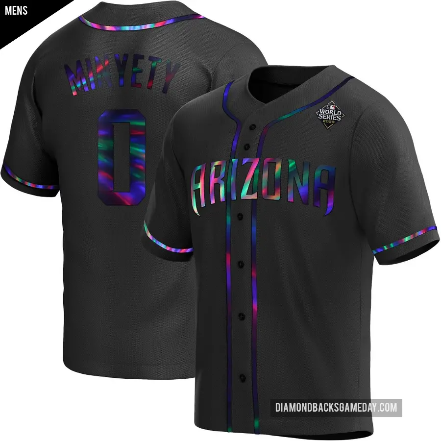 Men's Arizona Diamondbacks ＃0 Jorge Minyety Replica Black Holographic Alternate 2023 World Series Jersey