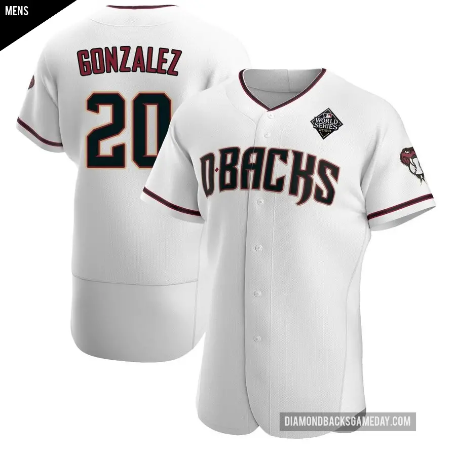 Men's Arizona Diamondbacks ＃20 Luis Gonzalez Authentic White Crimson Home 2023 World Series Jersey