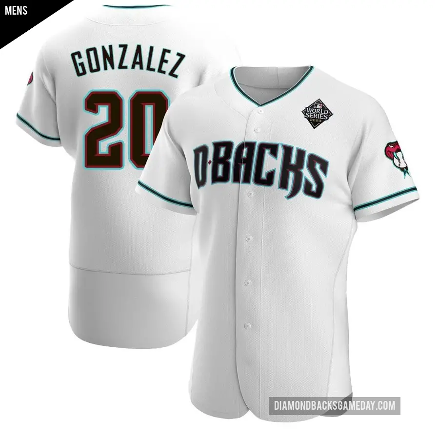 Men's Arizona Diamondbacks ＃20 Luis Gonzalez Authentic White Teal Alternate 2023 World Series Jersey