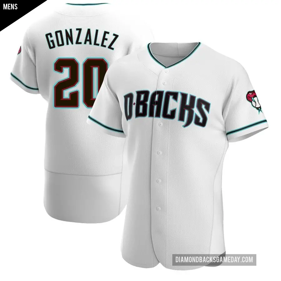 Men's Arizona Diamondbacks ＃20 Luis Gonzalez Authentic White /Teal Alternate Jersey