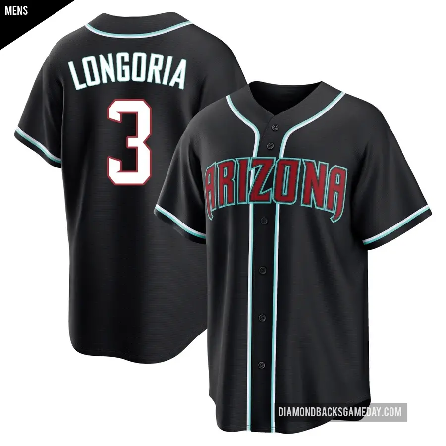 Men's Arizona Diamondbacks ＃3 Evan Longoria Replica Black Fashion Out Jersey