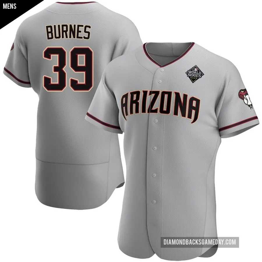 Men's Arizona Diamondbacks ＃39 Corbin Burnes Authentic Gray Road 2023 World Series Jersey