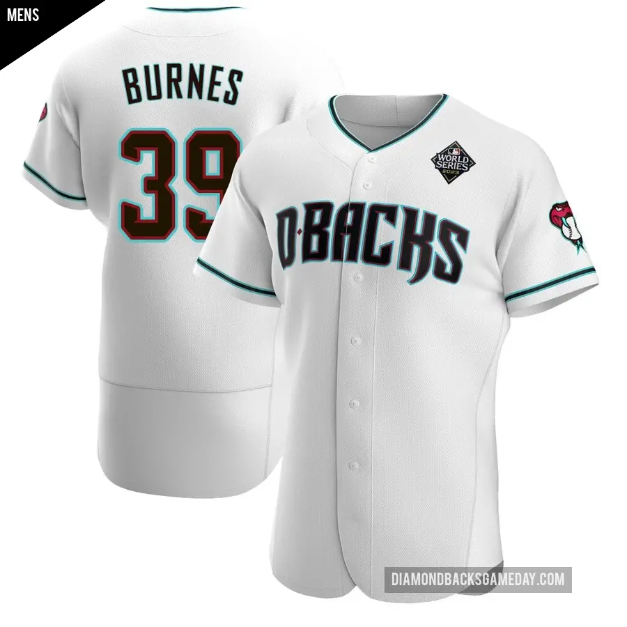Men's Arizona Diamondbacks ＃39 Corbin Burnes Authentic White Teal Alternate 2023 World Series Jersey