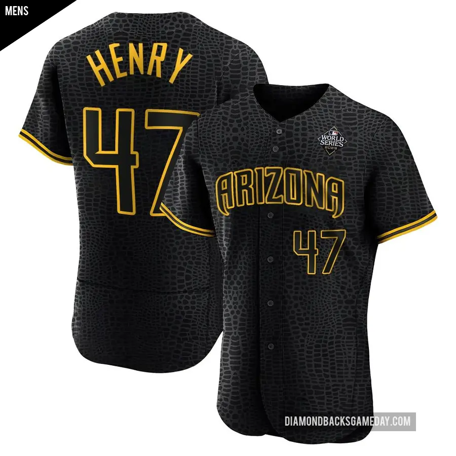 Men's Arizona Diamondbacks ＃47 Tommy Henry Authentic Black Snake Skin City 2023 World Series Jersey