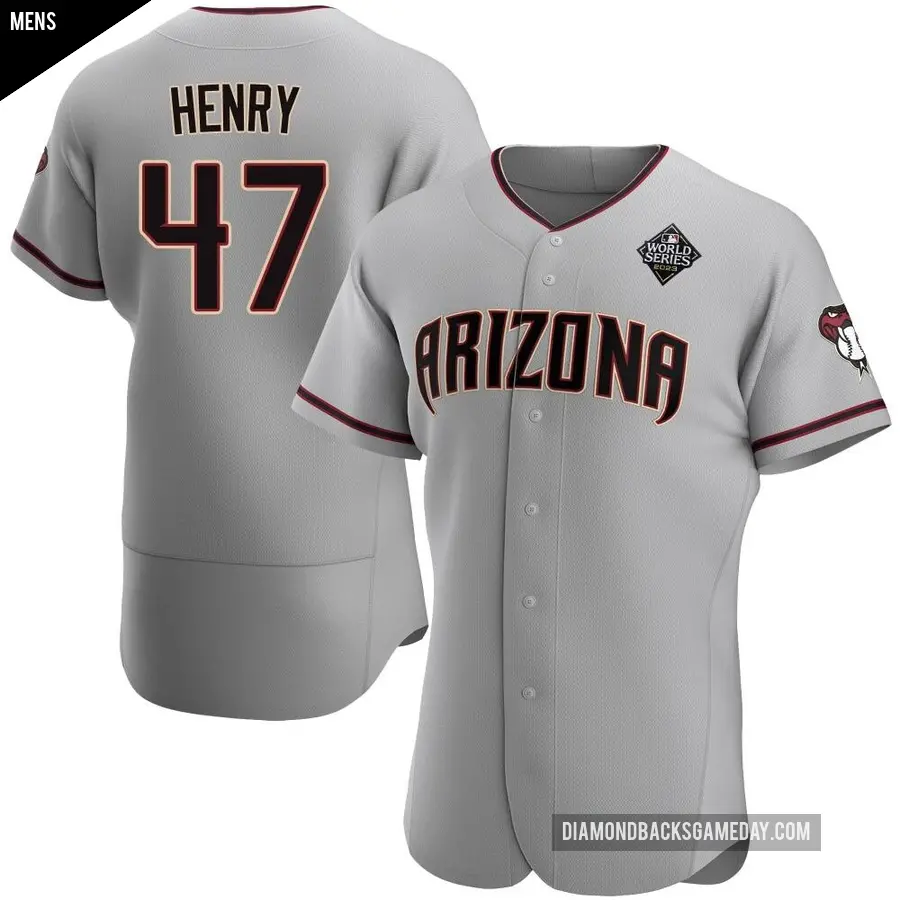 Men's Arizona Diamondbacks ＃47 Tommy Henry Authentic Gray Road 2023 World Series Jersey