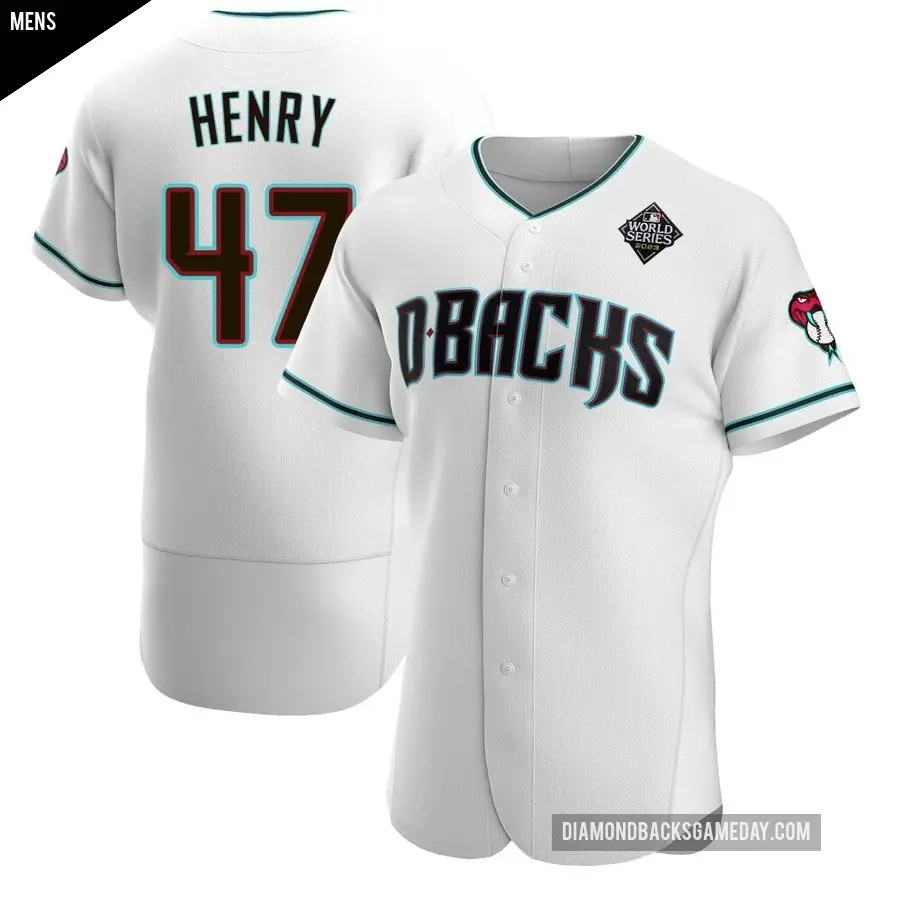 Men's Arizona Diamondbacks ＃47 Tommy Henry Authentic White Teal Alternate 2023 World Series Jersey