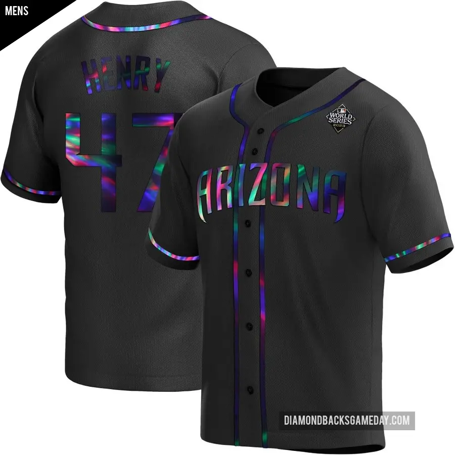 Men's Arizona Diamondbacks ＃47 Tommy Henry Replica Black Holographic Alternate 2023 World Series Jersey