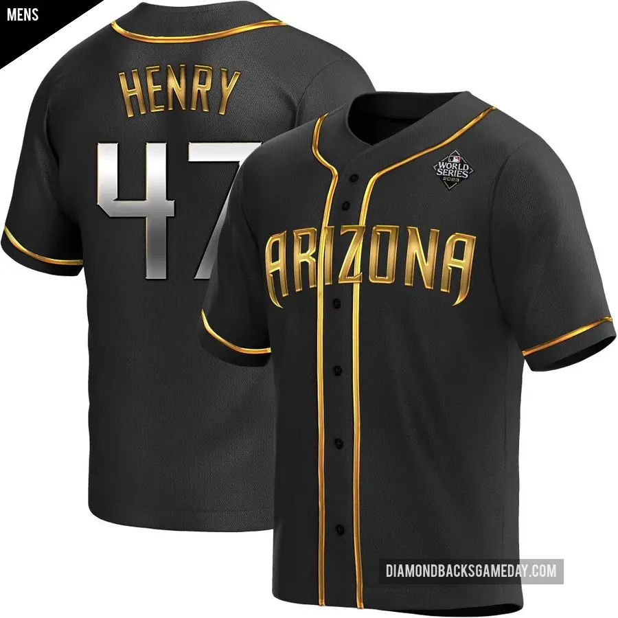 Men's Arizona Diamondbacks ＃47 Tommy Henry Replica Gold Black en Alternate 2023 World Series Jersey