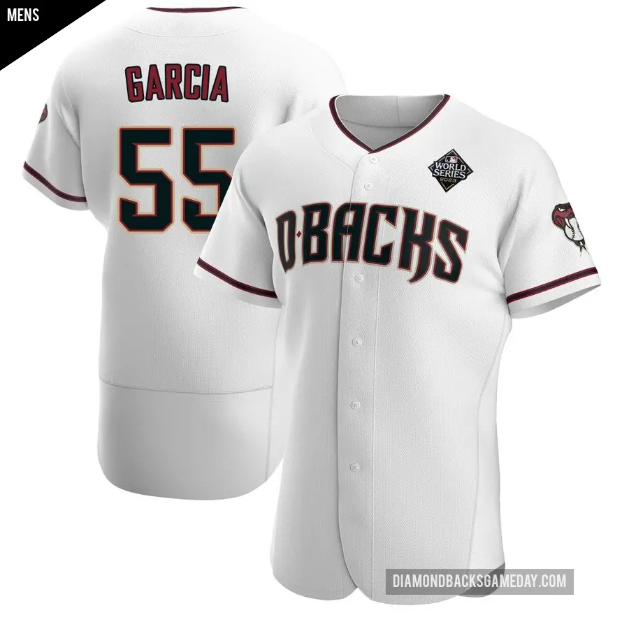 Men's Arizona Diamondbacks ＃55 Brandyn Garcia Authentic White Crimson Home 2023 World Series Jersey