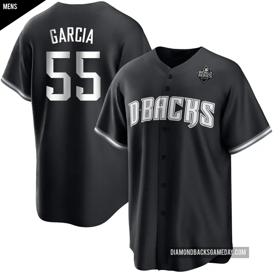 Men's Arizona Diamondbacks ＃55 Brandyn Garcia Replica White Black 2023 World Series Jersey