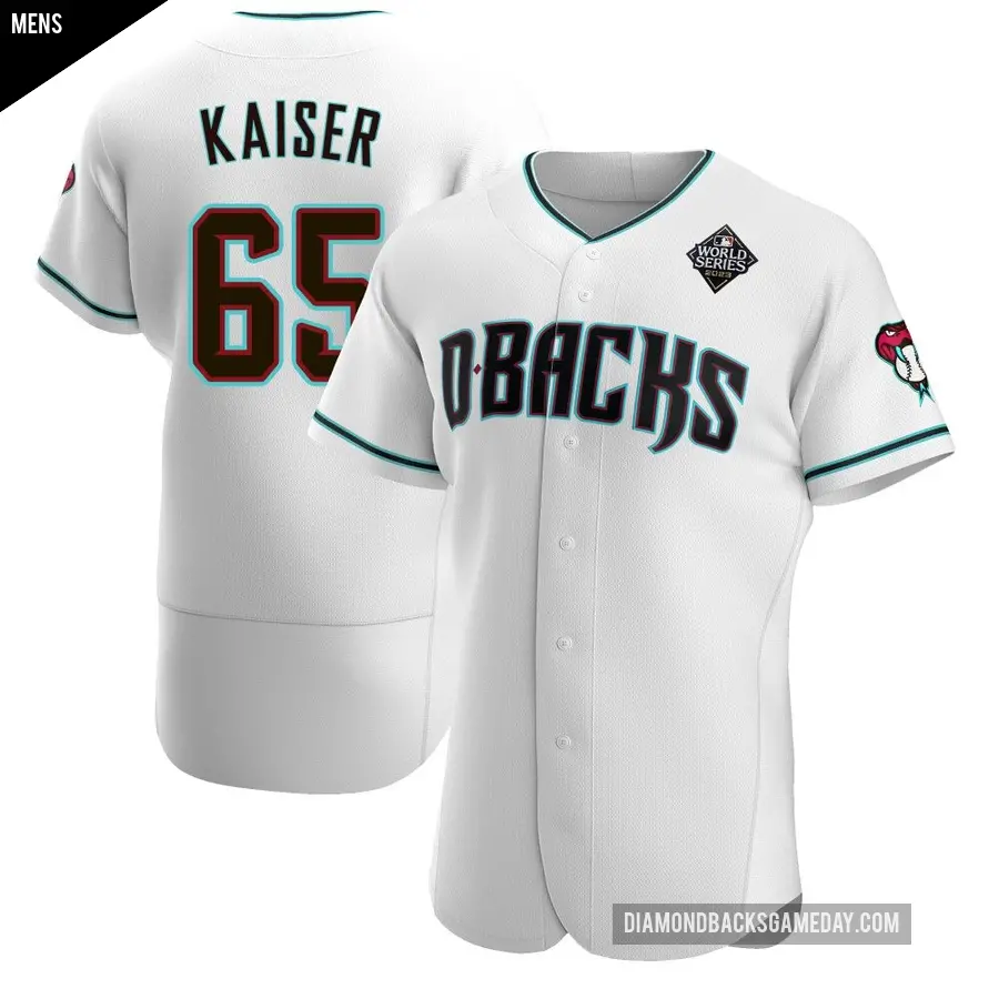 Men's Arizona Diamondbacks ＃65 Connor Kaiser Authentic White Teal Alternate 2023 World Series Jersey