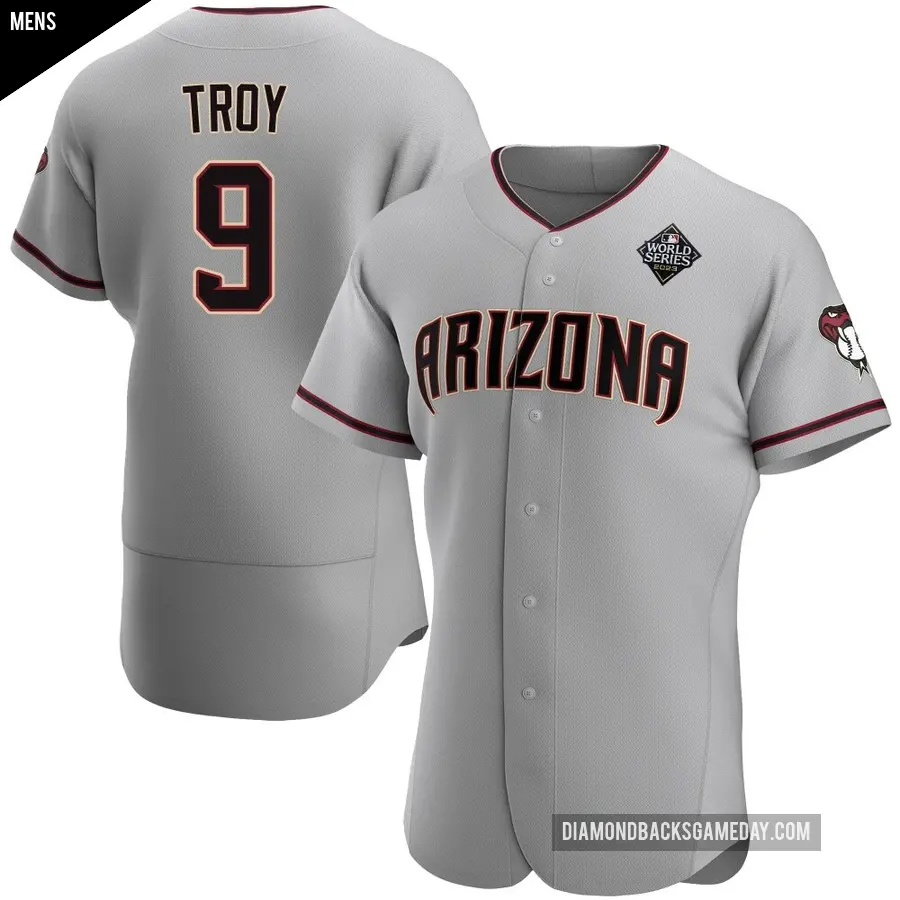 Men's Arizona Diamondbacks ＃9 Tommy Troy Authentic Gray Road 2023 World Series Jersey