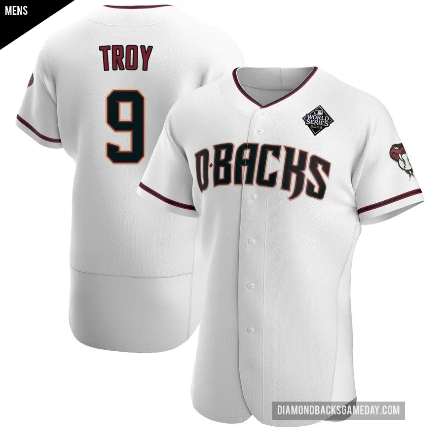 Men's Arizona Diamondbacks ＃9 Tommy Troy Authentic White Crimson Home 2023 World Series Jersey