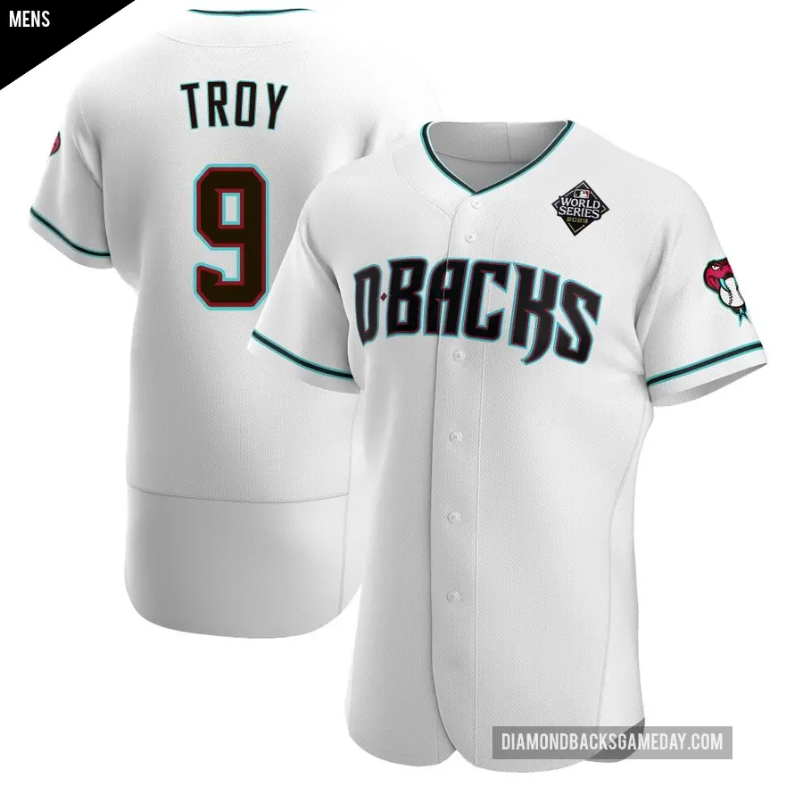 Men's Arizona Diamondbacks ＃9 Tommy Troy Authentic White Teal Alternate 2023 World Series Jersey