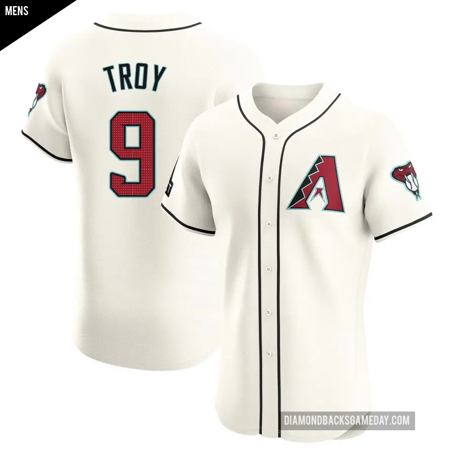 Men's Arizona Diamondbacks ＃9 Tommy Troy Elite Cream Home Patch Jersey