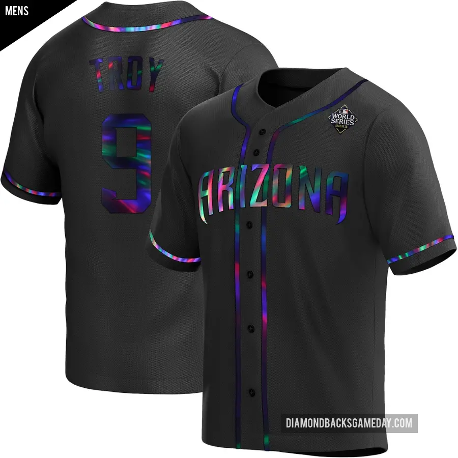 Men's Arizona Diamondbacks ＃9 Tommy Troy Replica Black Holographic Alternate 2023 World Series Jersey