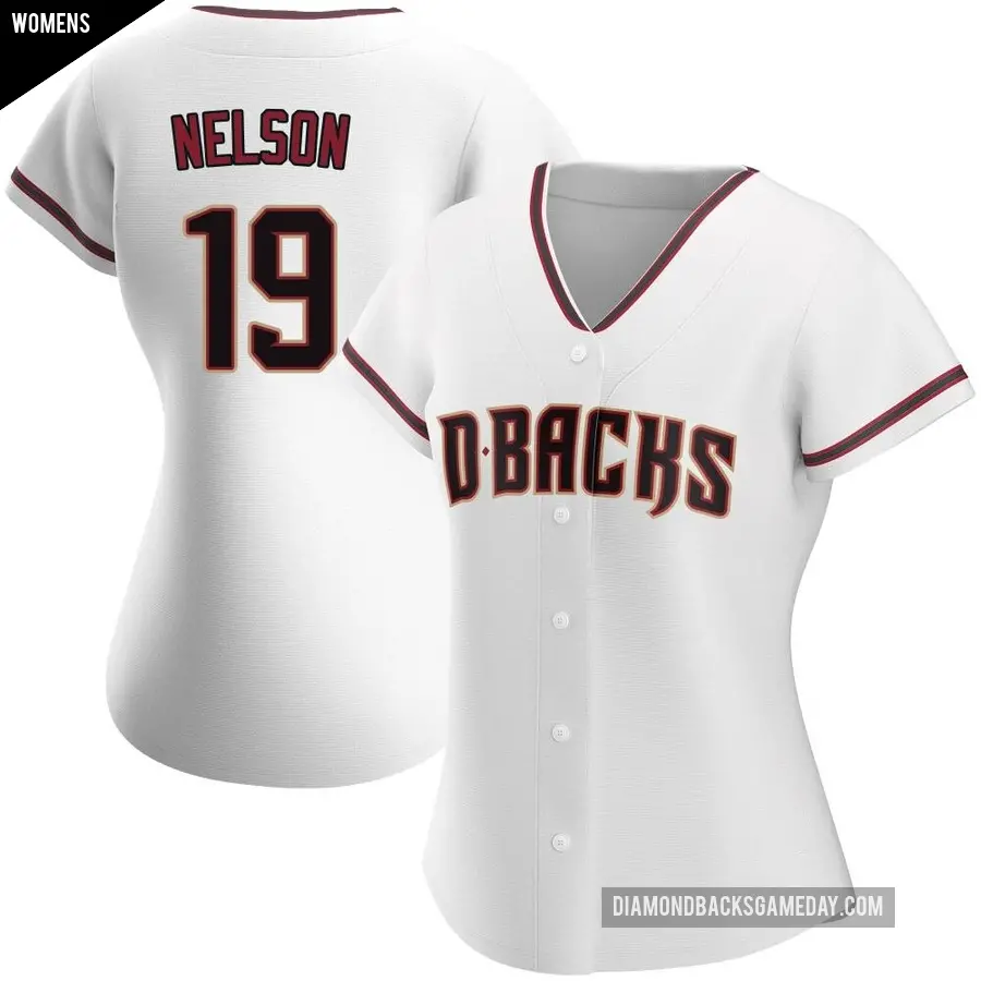 Women's Arizona Diamondbacks ＃19 Ryne Nelson Replica White Home Jersey