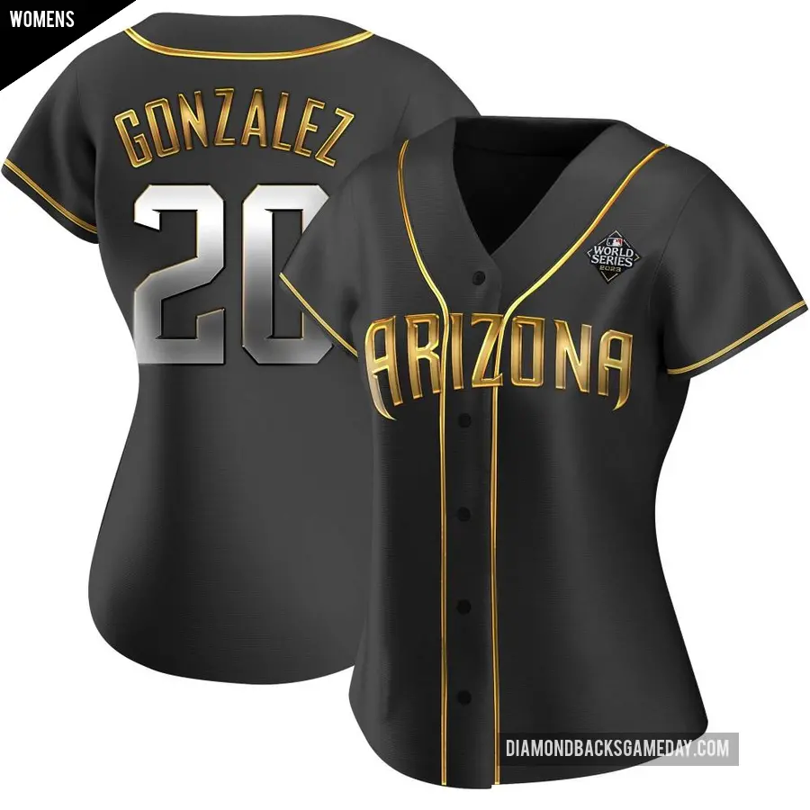 Women's Arizona Diamondbacks ＃20 Luis Gonzalez Replica Gold Black en Alternate 2023 World Series Jersey