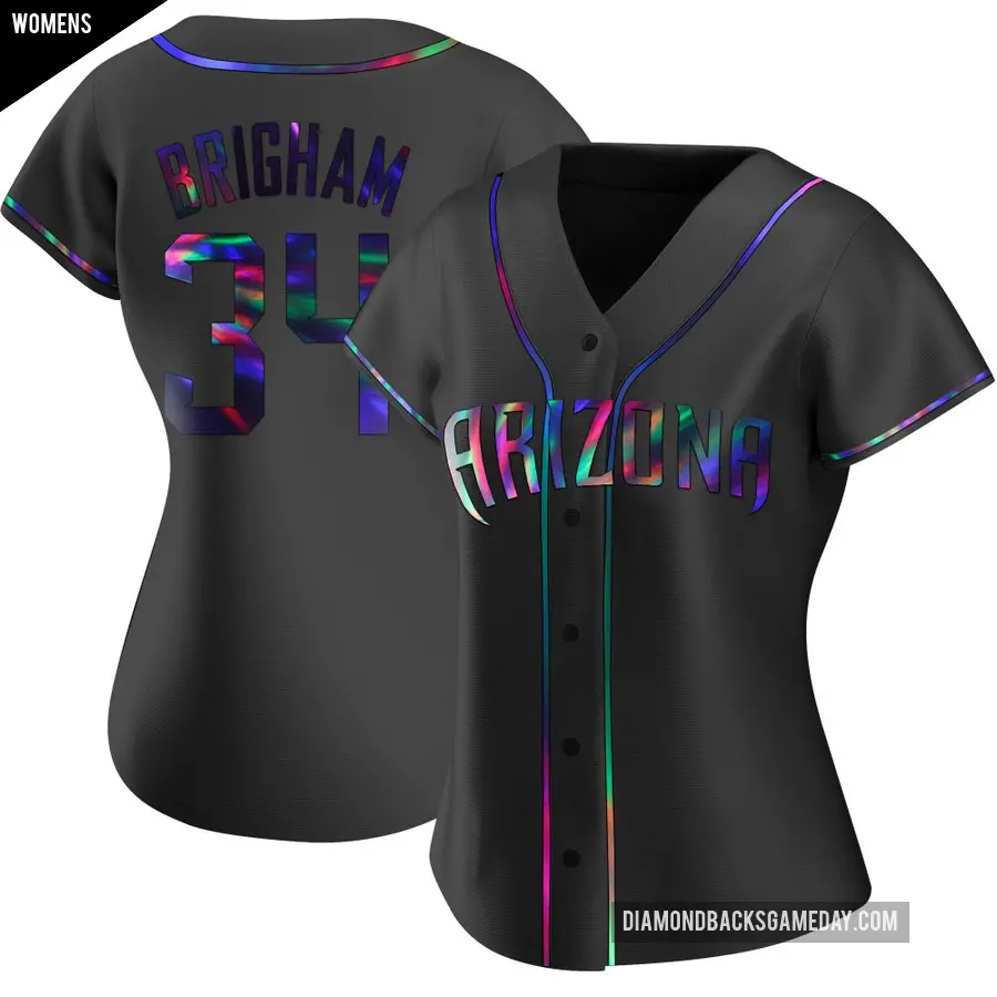 Women's Arizona Diamondbacks ＃34 Jeff Brigham Replica Black Holographic Alternate Jersey
