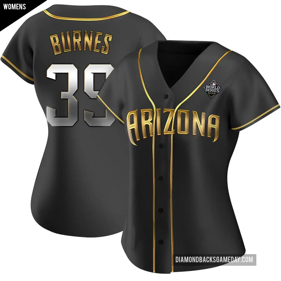 Women's Arizona Diamondbacks ＃39 Corbin Burnes Authentic Gold Black en Alternate 2023 World Series Jersey