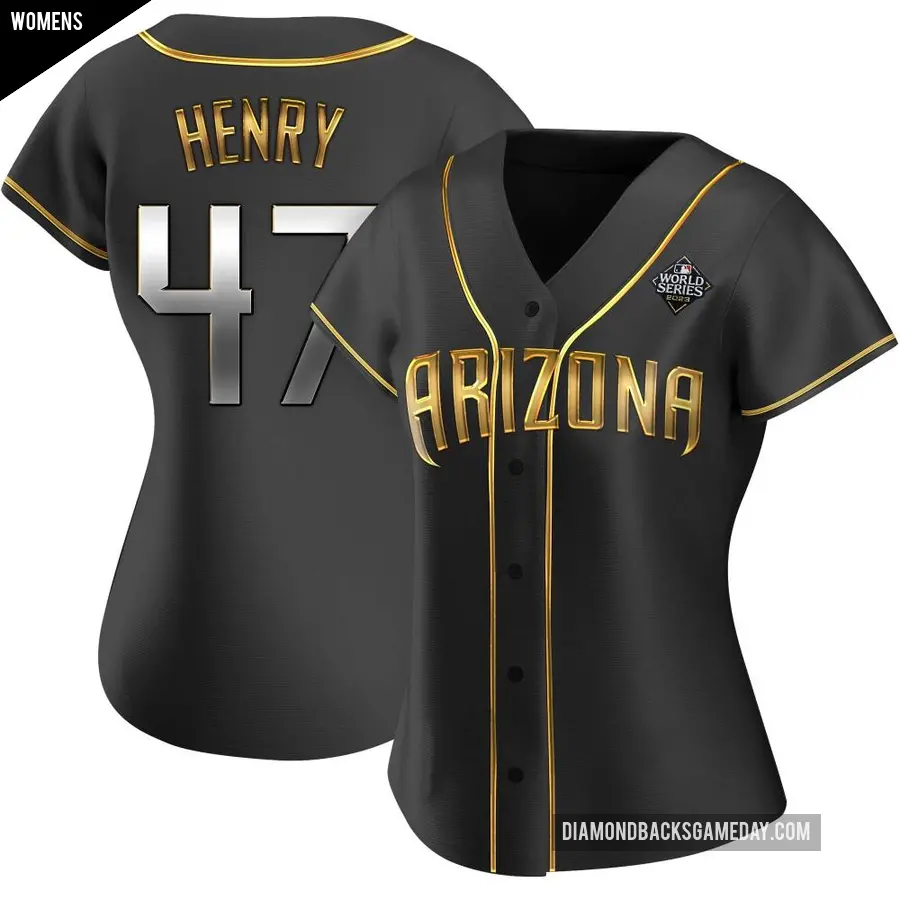 Women's Arizona Diamondbacks ＃47 Tommy Henry Replica Gold Black en Alternate 2023 World Series Jersey