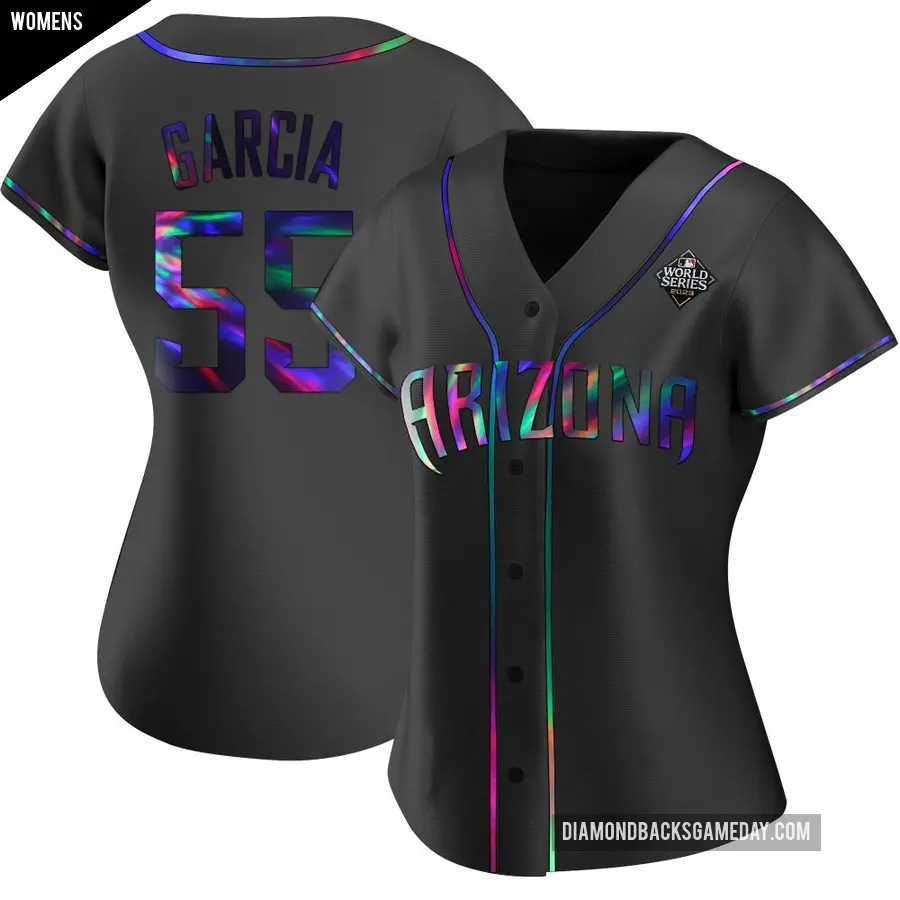 Women's Arizona Diamondbacks ＃55 Brandyn Garcia Authentic Black Holographic Alternate 2023 World Series Jersey