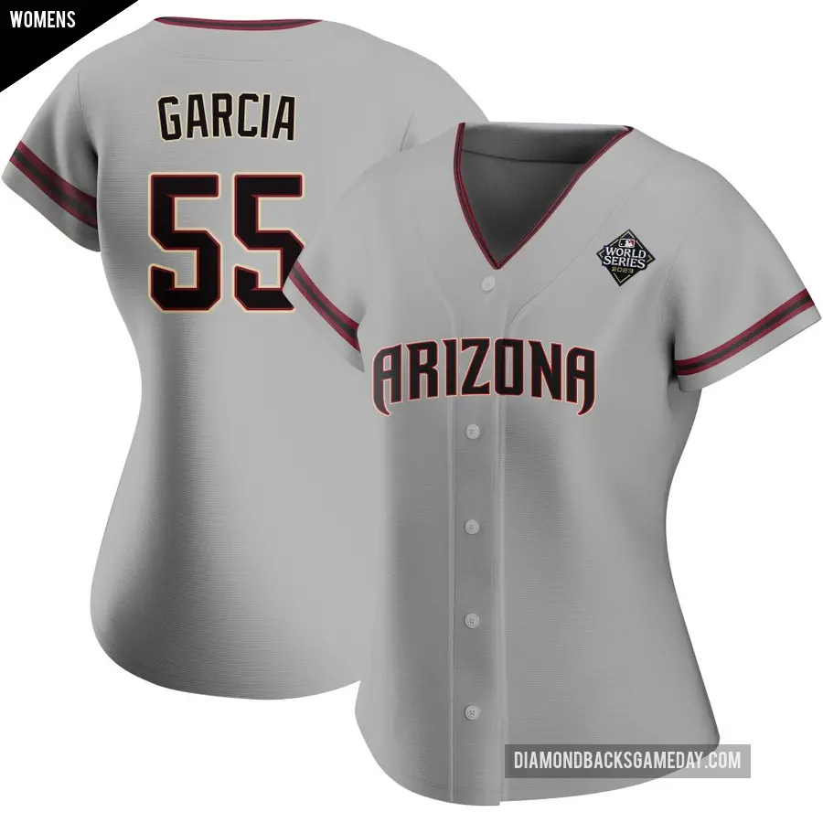 Women's Arizona Diamondbacks ＃55 Brandyn Garcia Replica Gray Road 2023 World Series Jersey