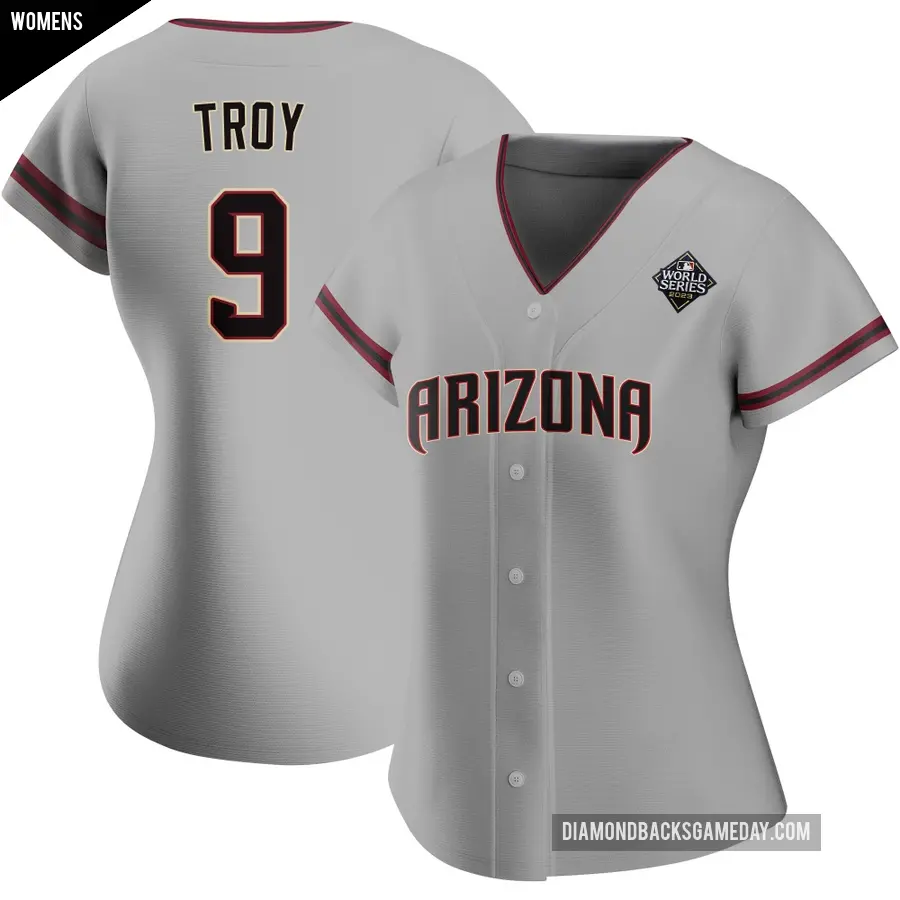 Women's Arizona Diamondbacks ＃9 Tommy Troy Authentic Gray Road 2023 World Series Jersey