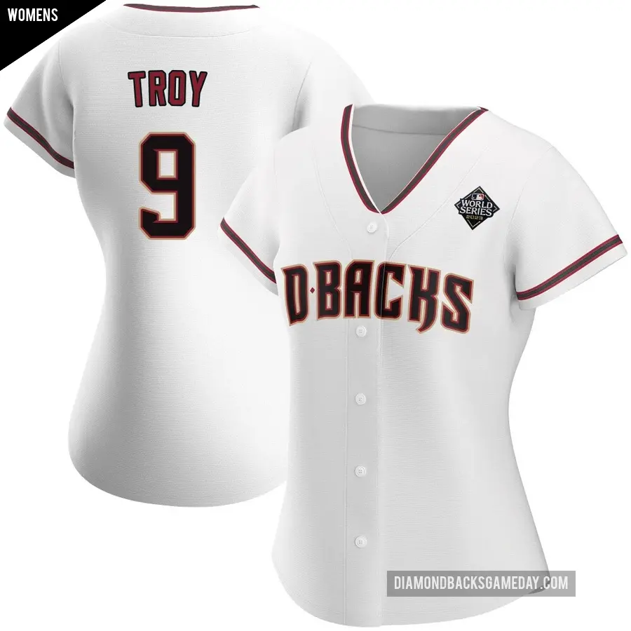 Women's Arizona Diamondbacks ＃9 Tommy Troy Replica White Home 2023 World Series Jersey