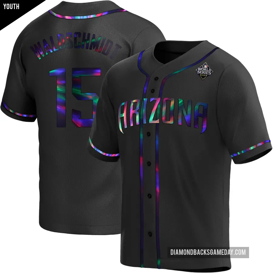 Youth Arizona Diamondbacks ＃15 Ryan Waldschmidt Replica Black Holographic Alternate 2023 World Series Jersey
