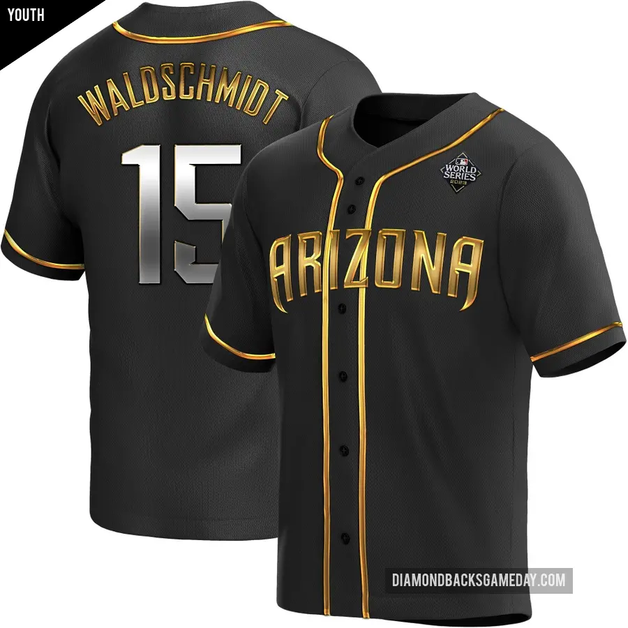 Youth Arizona Diamondbacks ＃15 Ryan Waldschmidt Replica Gold Black en Alternate 2023 World Series Jersey