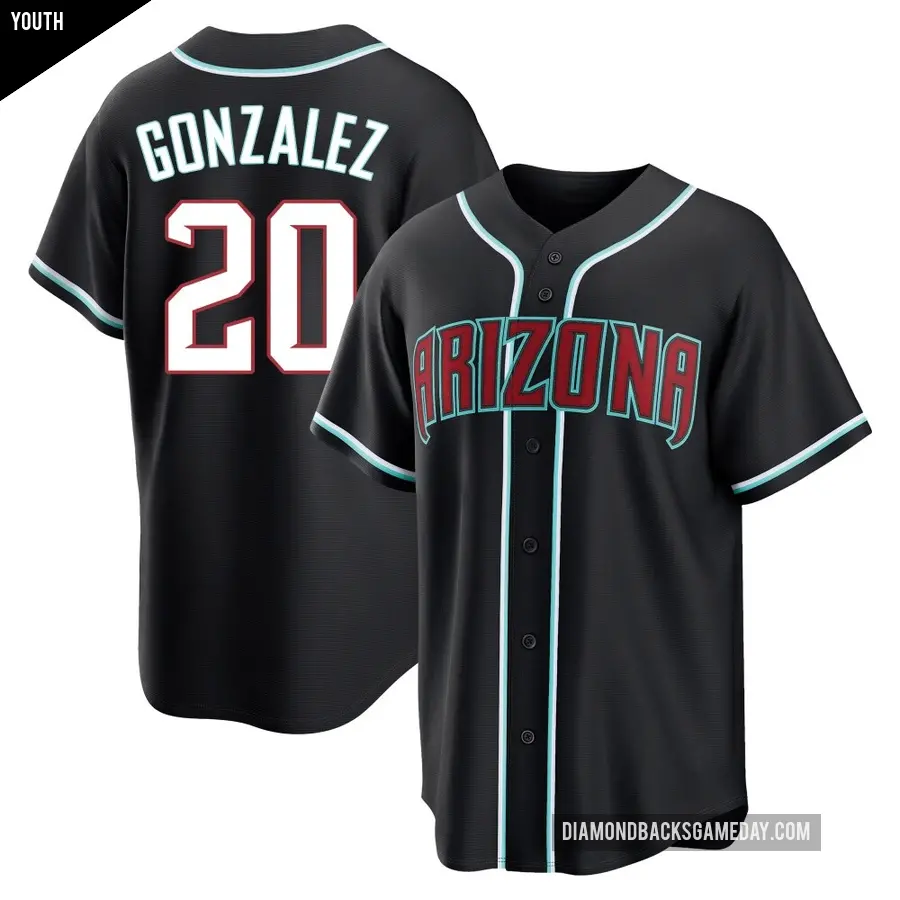 Youth Arizona Diamondbacks ＃20 Luis Gonzalez Replica Black Fashion Out Jersey