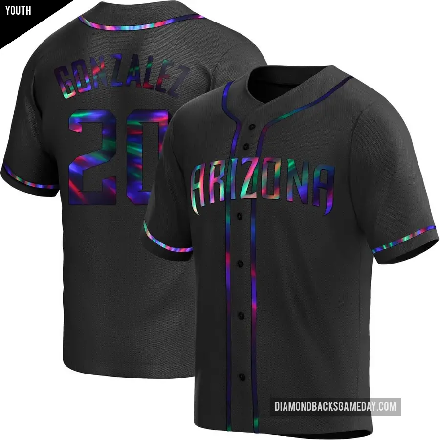 Youth Arizona Diamondbacks ＃20 Luis Gonzalez Replica Black Holographic Alternate Jersey