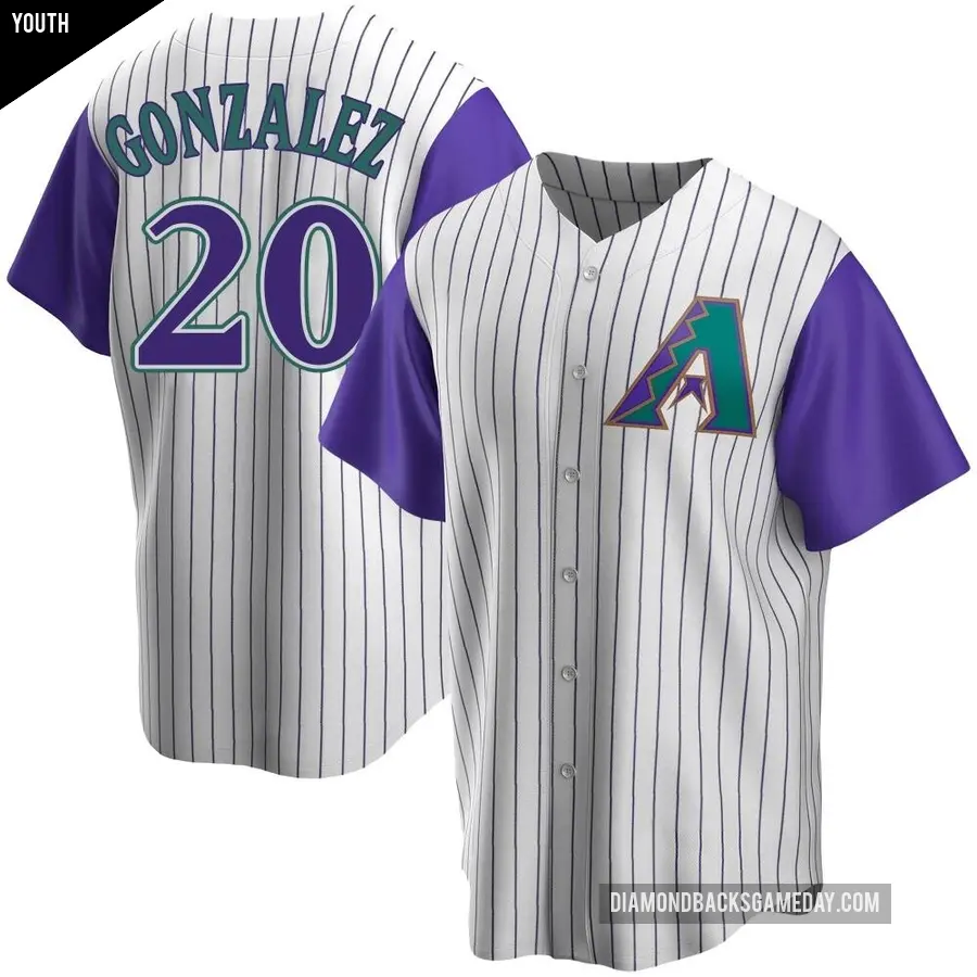 Youth Arizona Diamondbacks ＃20 Luis Gonzalez Replica Purple Cream/ Alternate Cooperstown Collection Jersey