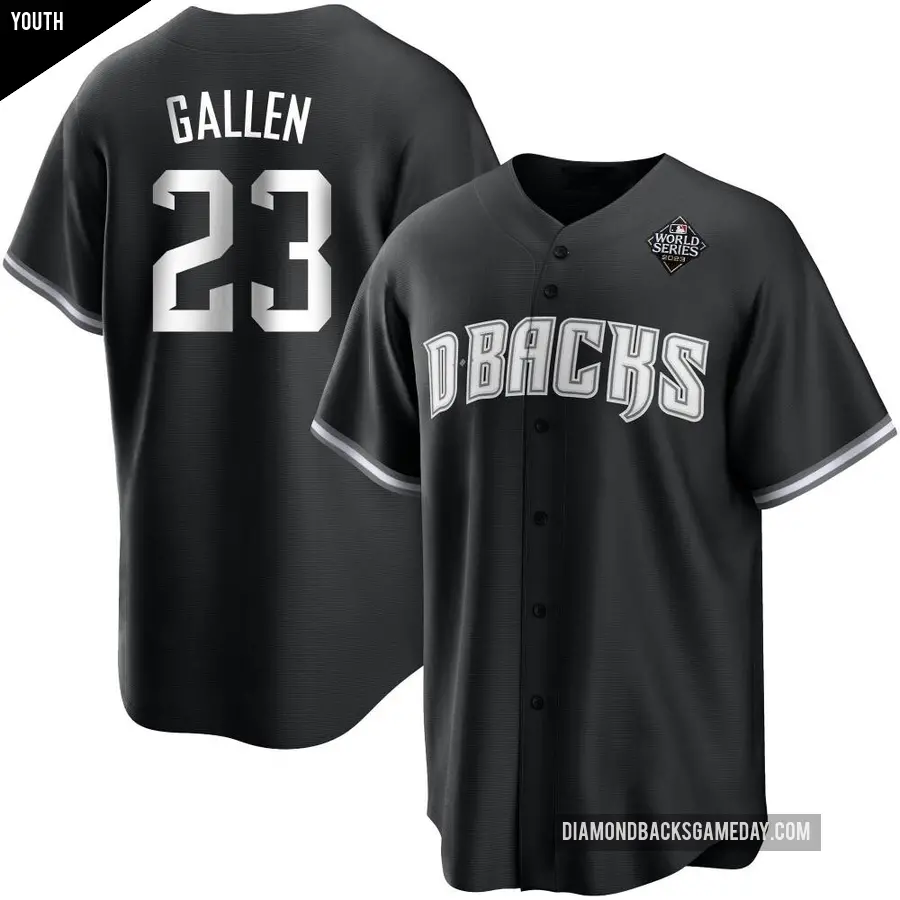 Youth Arizona Diamondbacks ＃23 Zac Gallen Replica White Black 2023 World Series Jersey