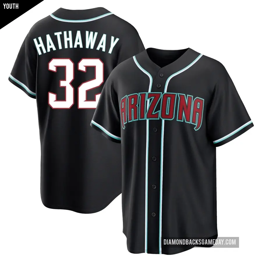 Youth Arizona Diamondbacks ＃32 Steve Hathaway Replica Black Fashion Out Jersey