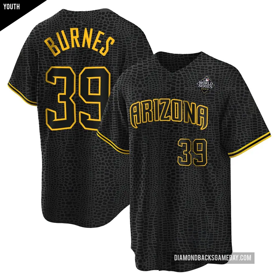 Youth Arizona Diamondbacks ＃39 Corbin Burnes Replica Black Snake Skin City 2023 World Series Jersey