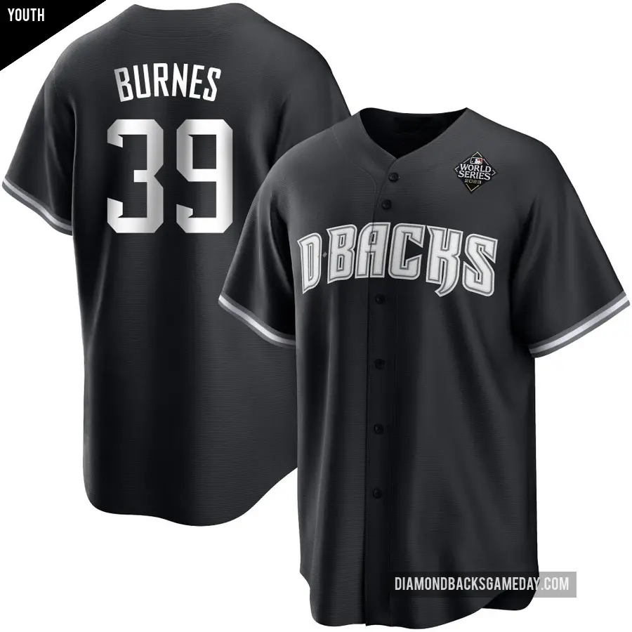 Youth Arizona Diamondbacks ＃39 Corbin Burnes Replica White Black 2023 World Series Jersey