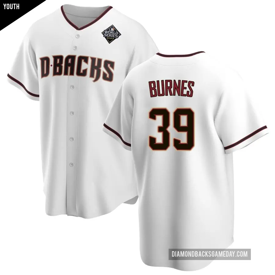 Youth Arizona Diamondbacks ＃39 Corbin Burnes Replica White Home 2023 World Series Jersey