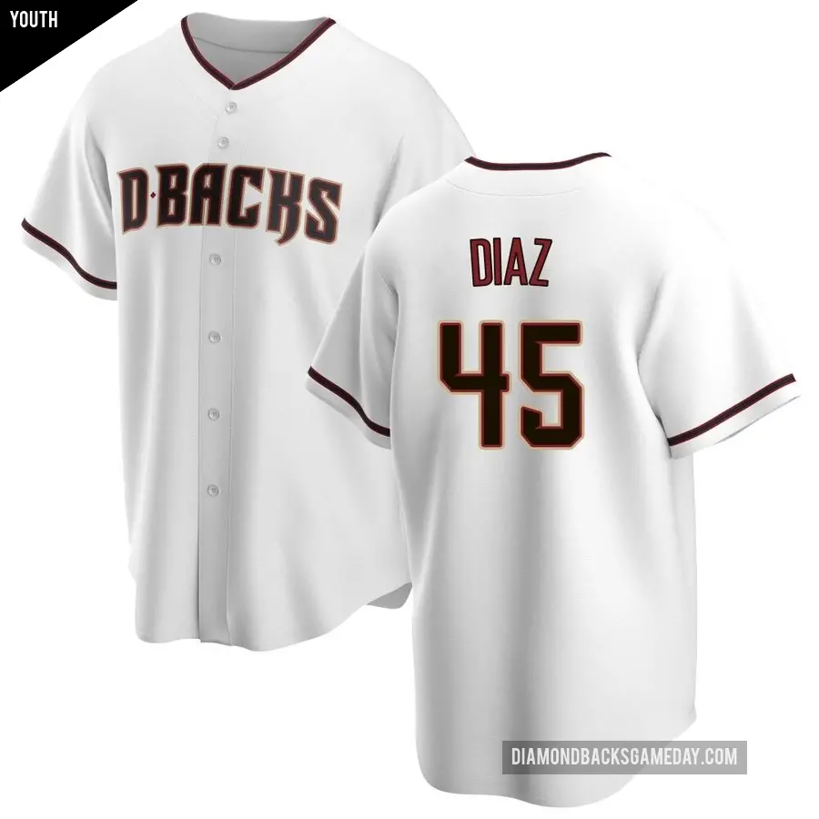 Youth Arizona Diamondbacks ＃45 Yilber Diaz Replica White Home Jersey