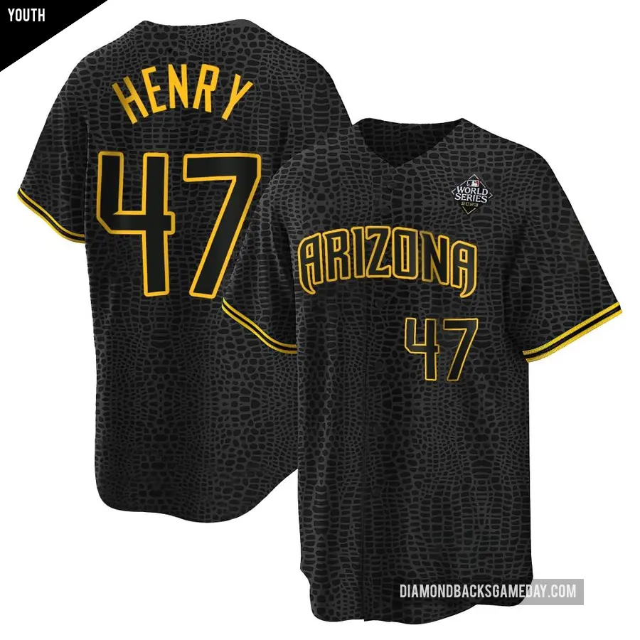 Youth Arizona Diamondbacks ＃47 Tommy Henry Replica Black Snake Skin City 2023 World Series Jersey