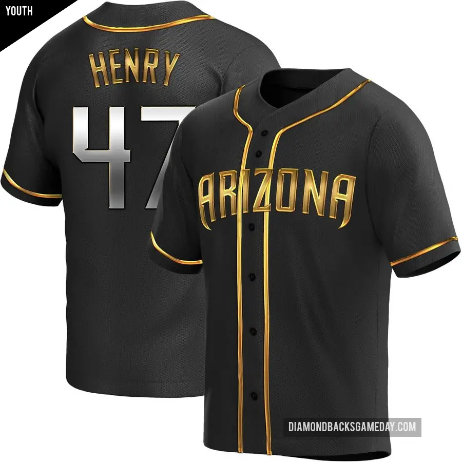 Youth Arizona Diamondbacks ＃47 Tommy Henry Replica Gold Black en Alternate Jersey