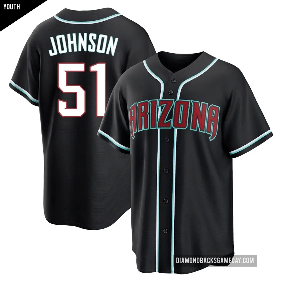 Youth Arizona Diamondbacks ＃51 Randy Johnson Replica Black Fashion Out Jersey