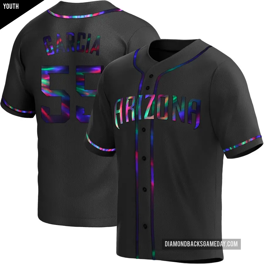 Youth Arizona Diamondbacks ＃55 Brandyn Garcia Replica Black Holographic Alternate Jersey