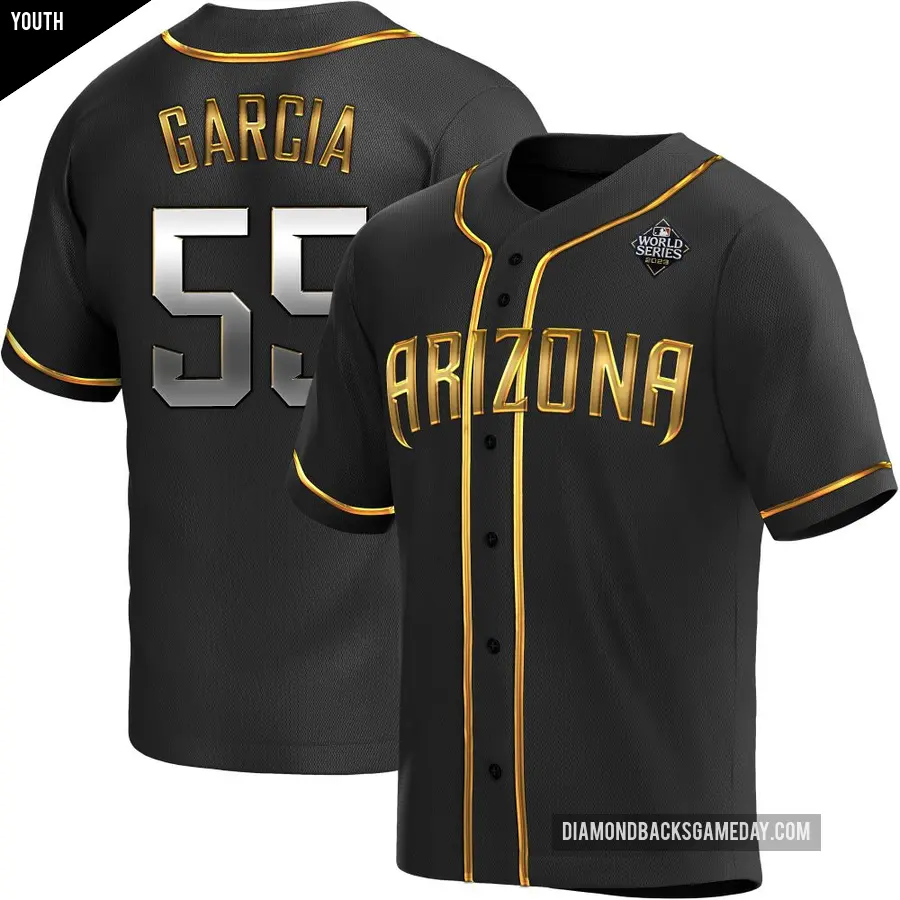 Youth Arizona Diamondbacks ＃55 Brandyn Garcia Replica Gold Black en Alternate 2023 World Series Jersey