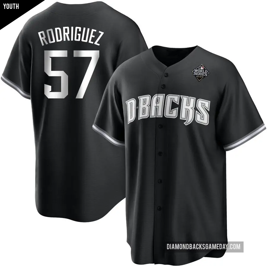 Youth Arizona Diamondbacks ＃57 Eduardo Rodriguez Replica White Black 2023 World Series Jersey