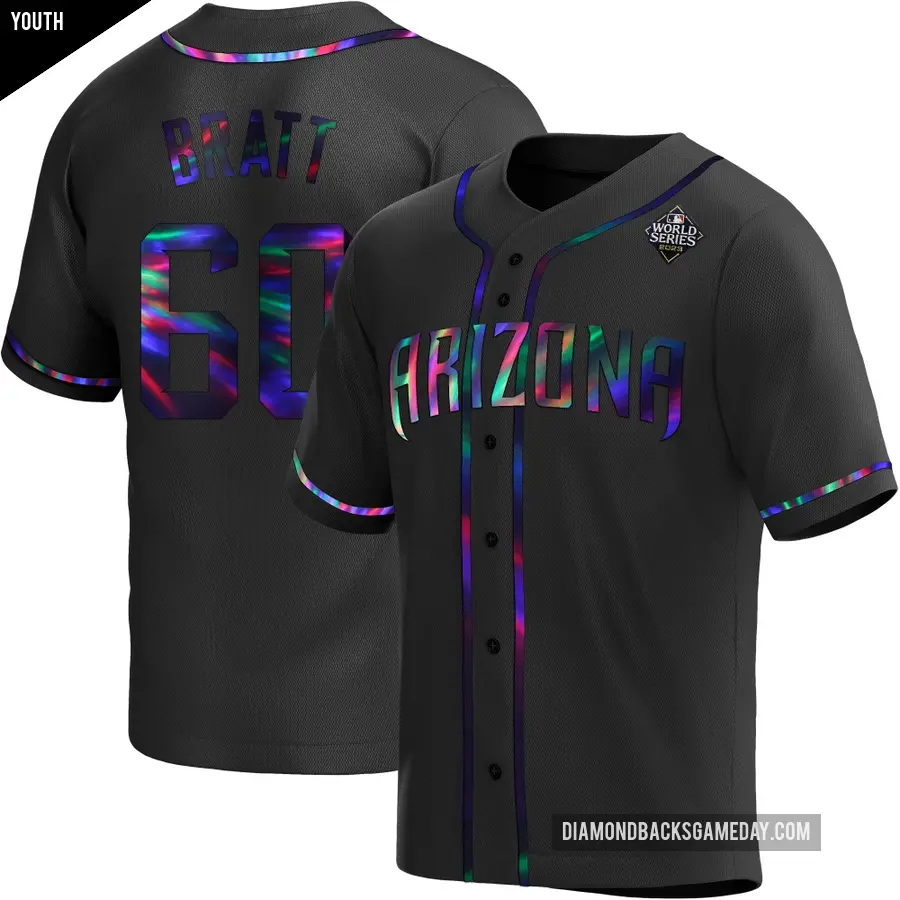 Youth Arizona Diamondbacks ＃60 Mitch Bratt Replica Black Holographic Alternate 2023 World Series Jersey