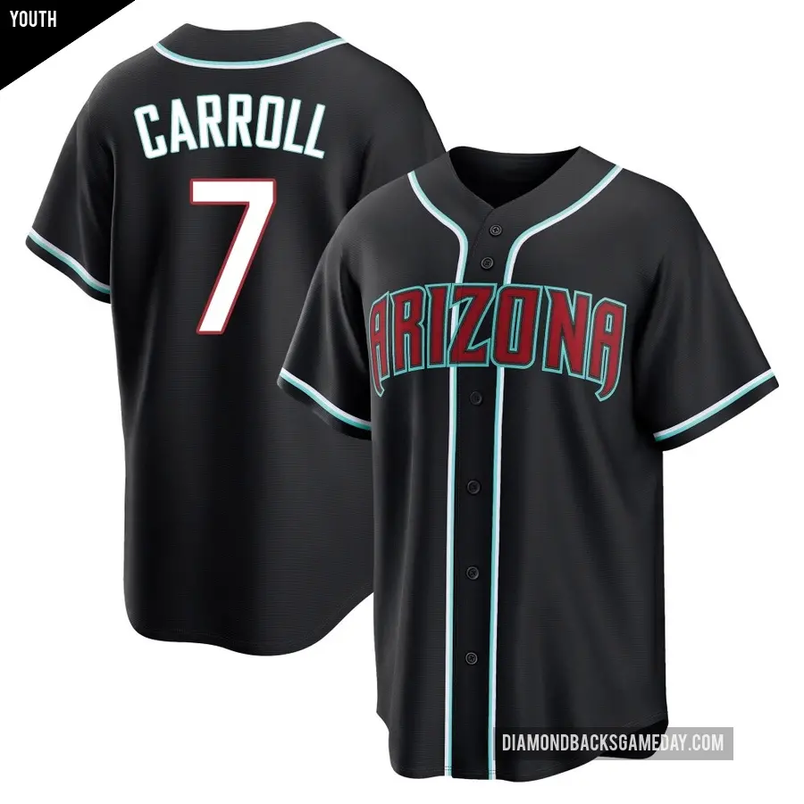 Youth Arizona Diamondbacks ＃7 Corbin Carroll Replica Black Fashion Out Jersey