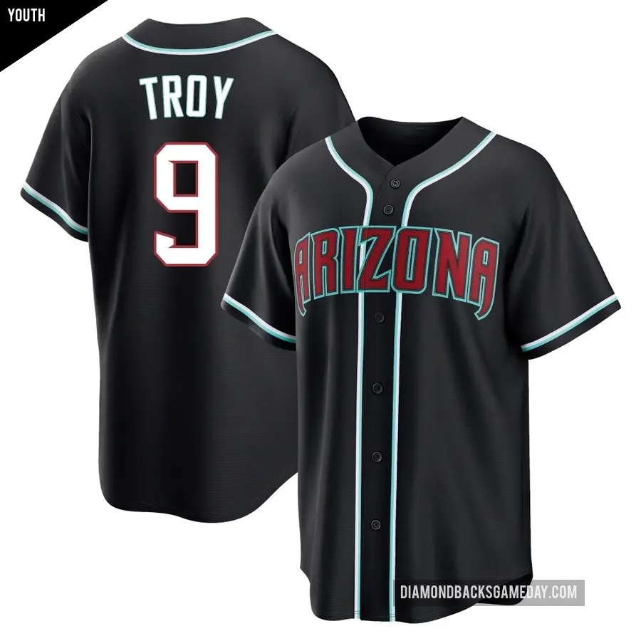 Youth Arizona Diamondbacks ＃9 Tommy Troy Replica Black Fashion Out Jersey
