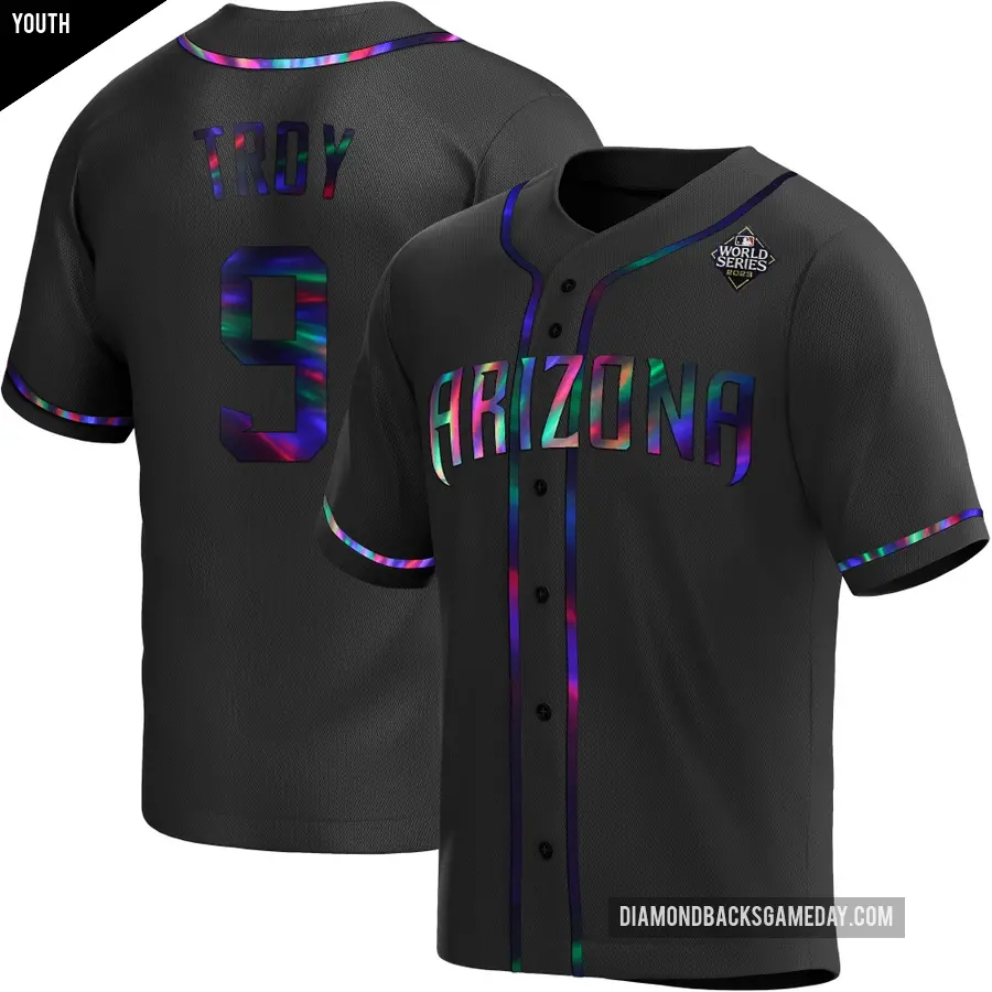 Youth Arizona Diamondbacks ＃9 Tommy Troy Replica Black Holographic Alternate 2023 World Series Jersey